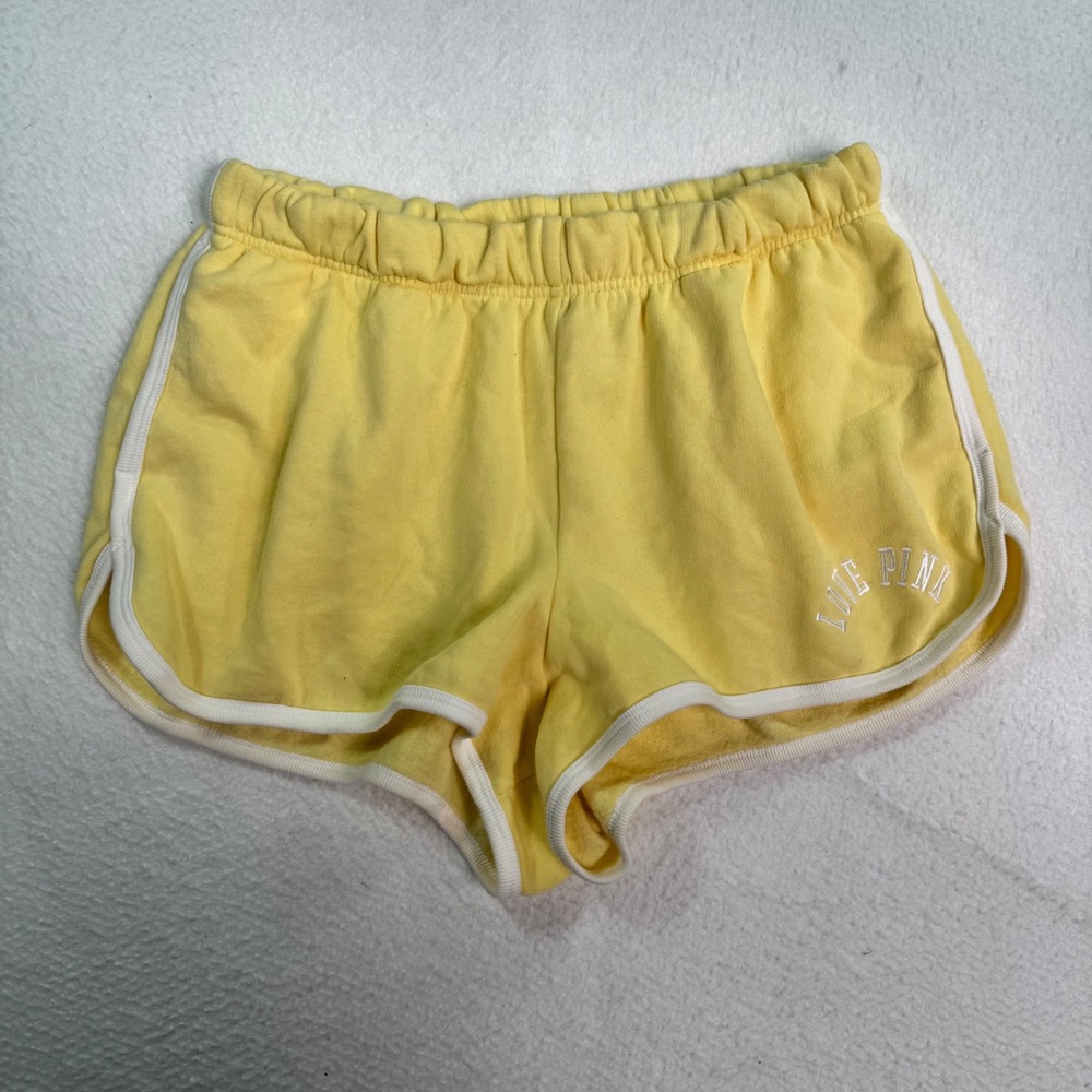 Y2K Victorias Secret PINK Yellow Dolphin Short White Trim Lounge Athletic Size L